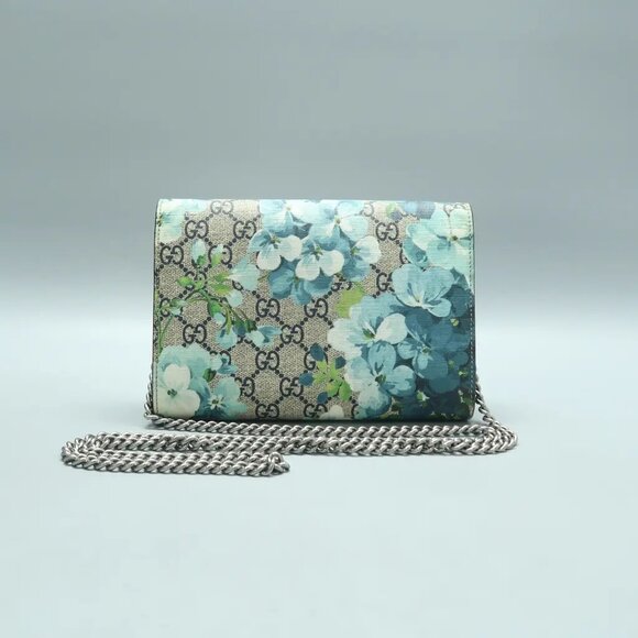 100% Auth GUCCI Dionysus Chain Wallet Blue Blooms Canvas Shoulder Bag 922-121324 - Picture 2 of 12